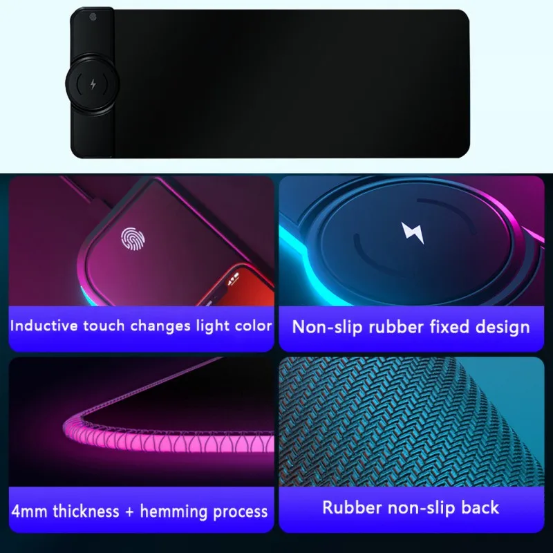 rgb gaming wireless charging computer mouse pad colorful luminous rubber mouse pad pc laptop keyboard table mat free global shipping