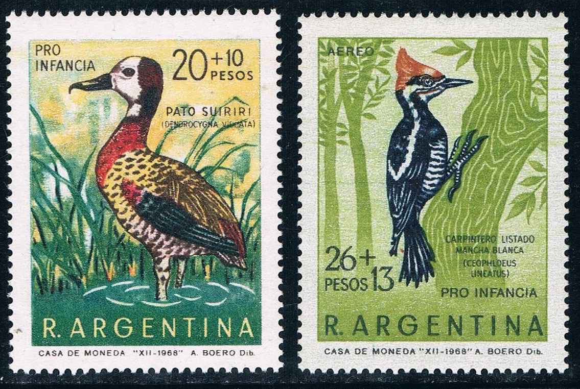 2 шт./компл. Новая почта Аргентины штамп 1968 рельефная детская серия птиц дятлов