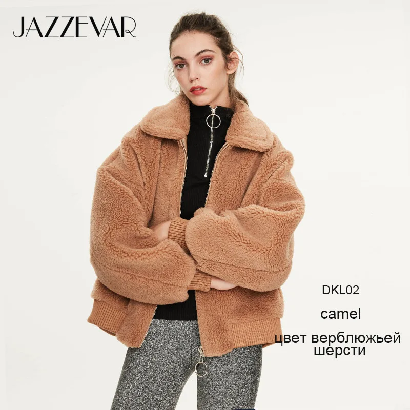 camel colorDKL02 JAZZEVAR Зима Новое поступление натуральный мех дубленка женская мода пиджак медведь теплая зимняя куртка для женщин K9050 - Цвет: camel colorDKL02