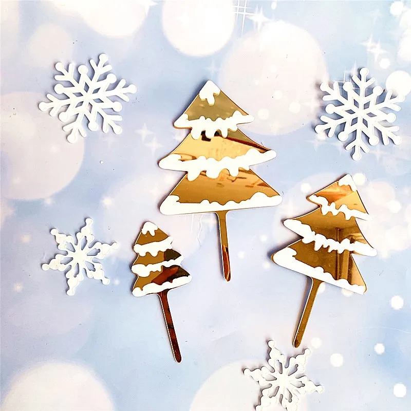 3pcs/1pc Cake Toppers Christmas Decoration Acryllic Gold TRee House Cupcake for Home XMAS 2020 | Дом и сад