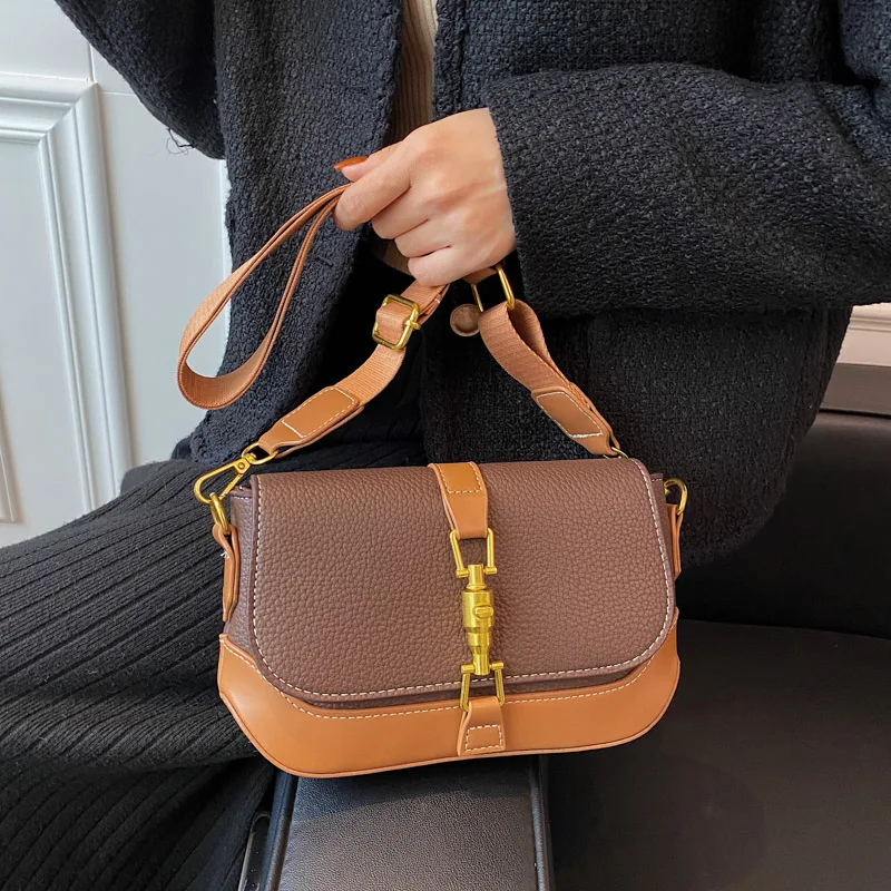 

Модная простая контрастная цветная сумка через плечо для женщин, французская сумка-багет, Женская Высококачественная косметичка и кошелек