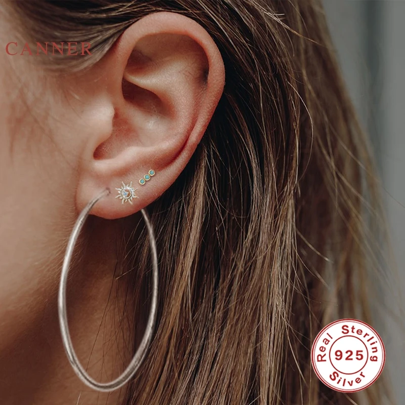 Женские круглые серьги CANNER корейские из настоящего серебра 925 пробы золотого