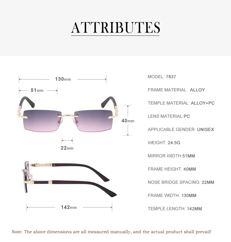 

2021 Rectangular sunglasses with metal mount for men Fashion plaza sunglasses for lady frameless lens lunettes de soleil homme