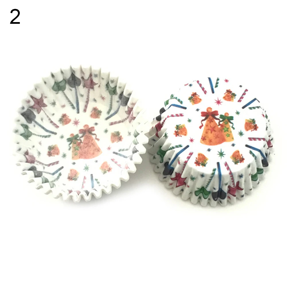 100 шт Рождественская шапка Снеговик принт полосатые обертки для кексов формочка