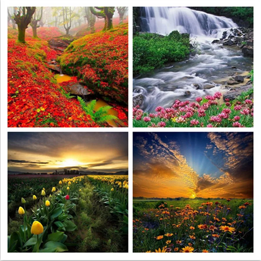 Алмазная вышивка сделай сам пейзаж дикие цветы в горах алмазная живопись полное