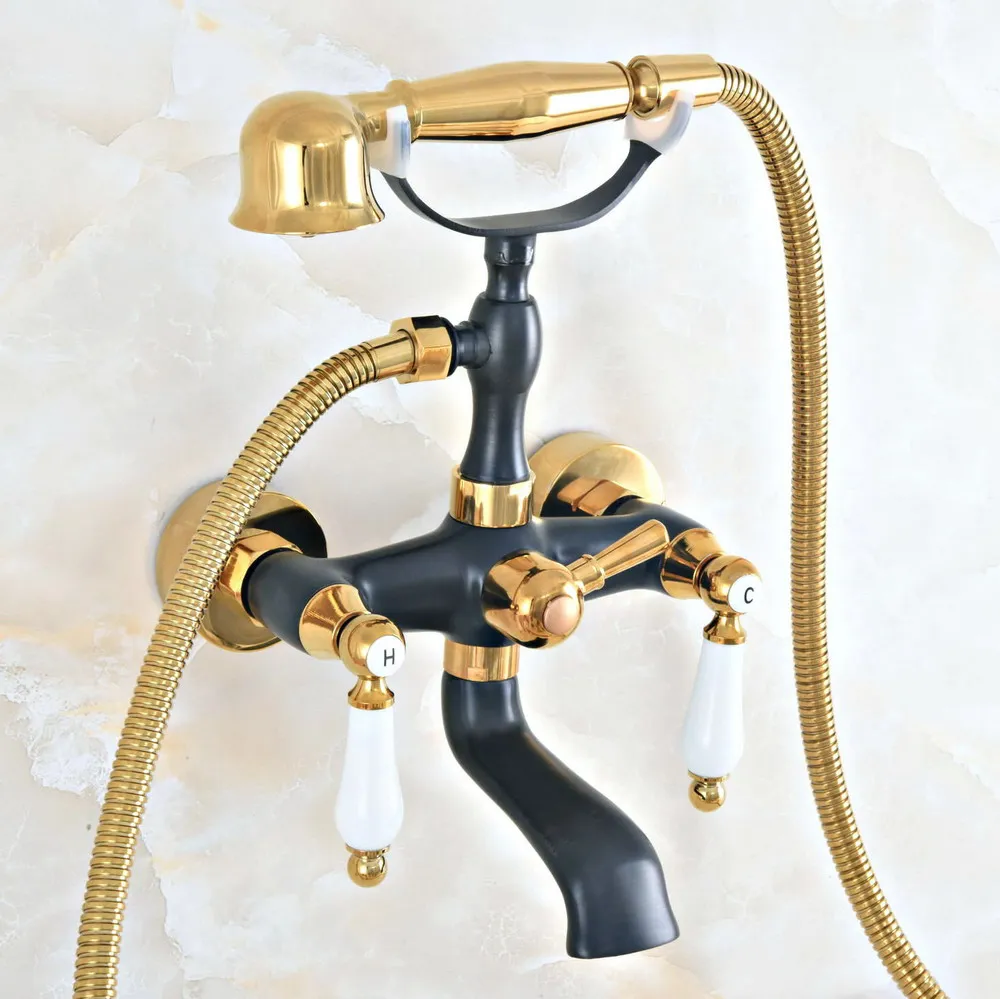 Черный золотой цвет латунные Смесители для ванной ручной дождь насадка душа