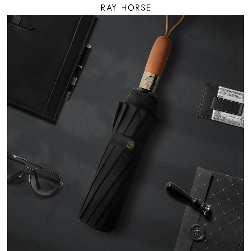 RAY HORSE 12K эпонжа ткань деревянный 3 складной зонт от солнца и дождя для мужчин