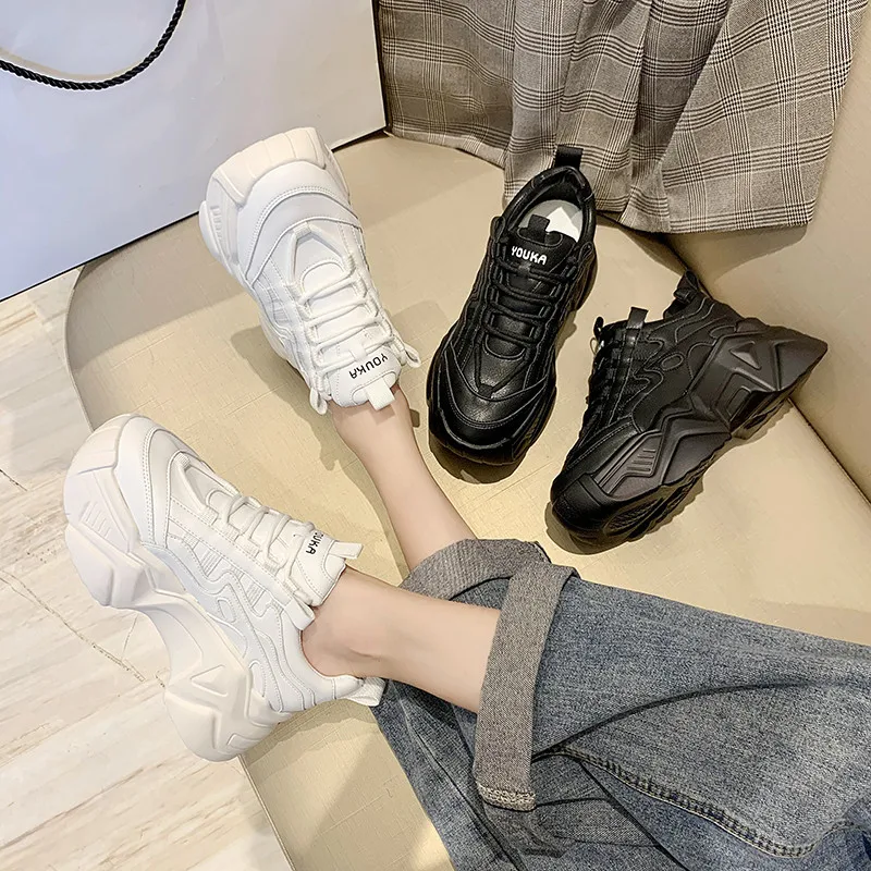 

Spring Dad Chunky Sneakers Casual Vulcanized Shoes Woman High Platform Sneakers Femme Lace Up White Basket Sneakers Women 2021