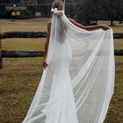 Фата свадебная TOPQUEEN V09, Длинная фата для невесты, с жемчугом и бусинами, с обрезанным краем, 3 м, сверхдлинная королевская Фата для женщин