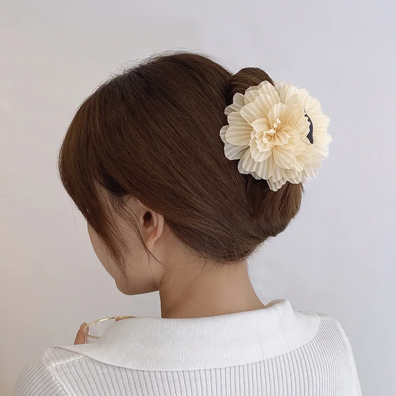 

New Women Elegant Chiffon Big Flower Hair Claws Sweet Hair Decorate Headband Back Hair Hold Clips Fashion Hair Accessories
