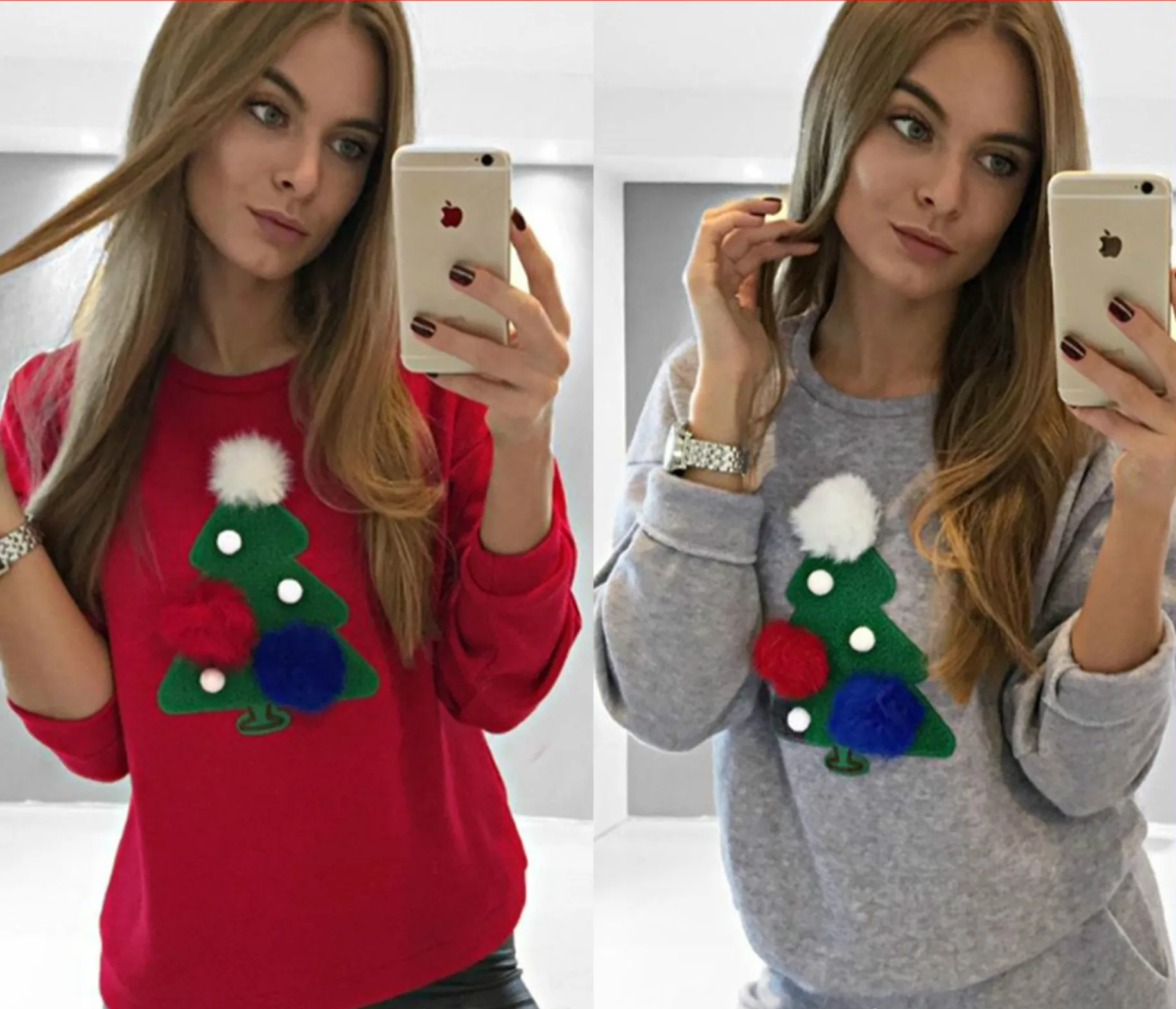 Женский Рождественский пуловер с круглым вырезом и принтом рождественской елки