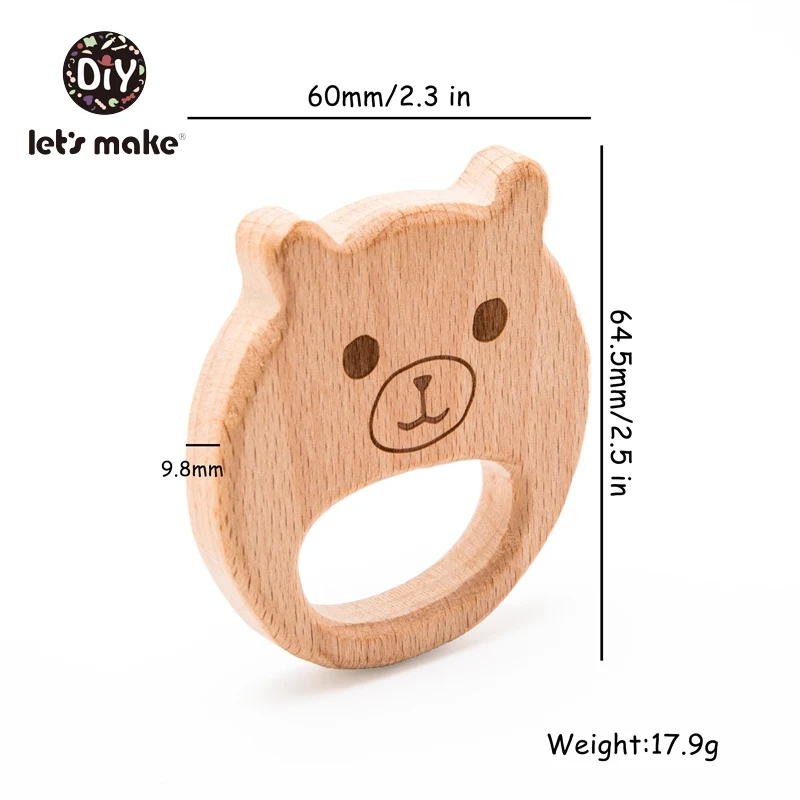 

Let's Make Wooden Teether Ring Teething Wood Toy DIY Accessories Pacifier Chain Bear 10PCS 4-6 Months PVC Free Beech Baby Goods