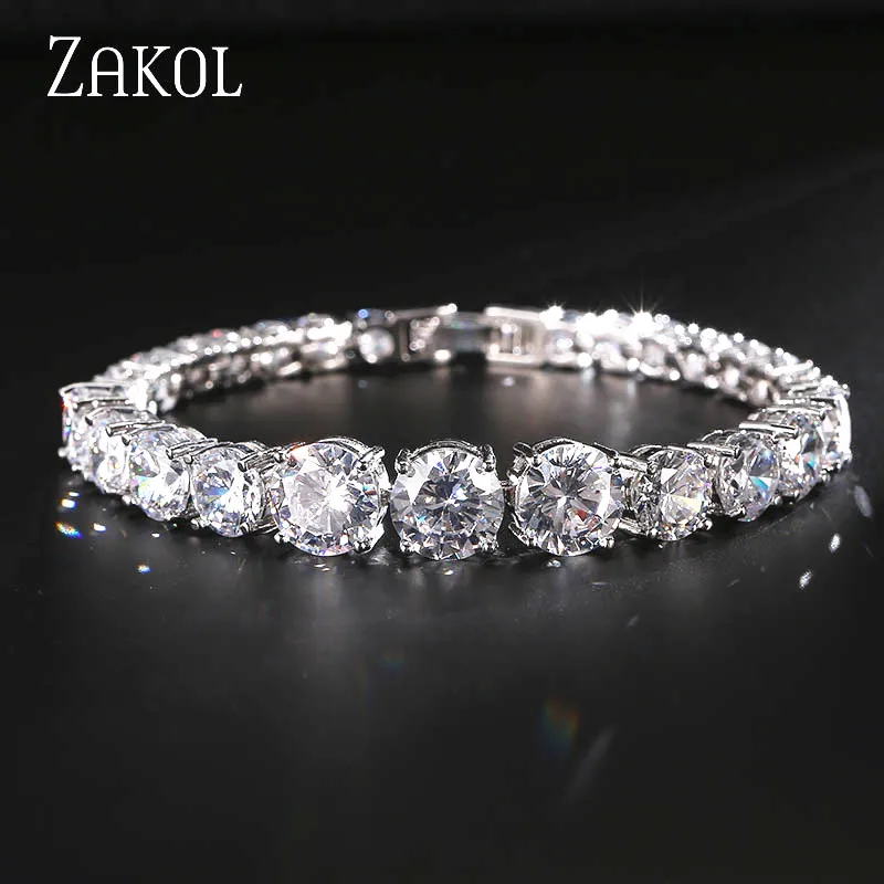 ZAKOL женский теннисный браслет модный белого цвета с фианитом AAA +|bracelet classic|round