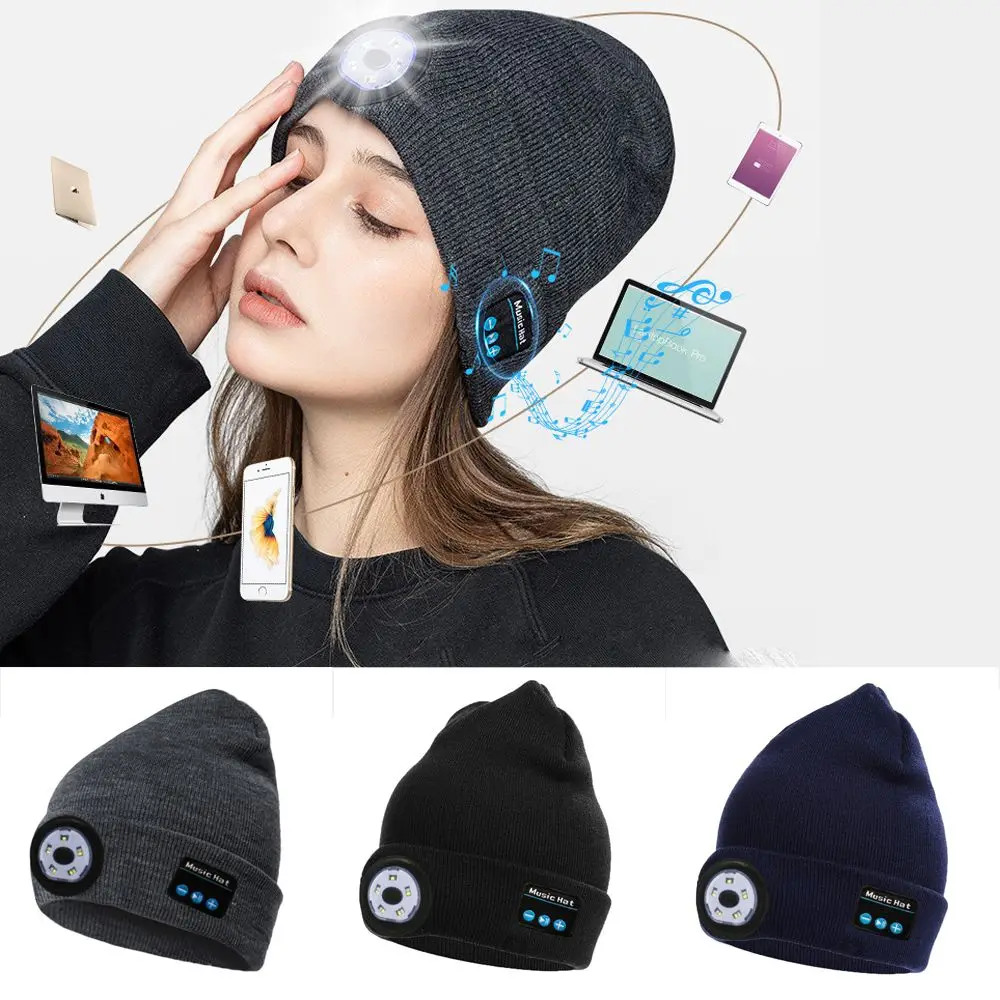 

Light With Button Battery Red and Blue Flash Music Beanie Night Fishing Glowing Cap LED Light Woolen Hat Knitted Hat