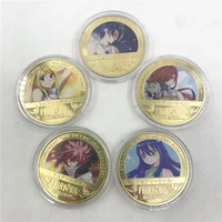 5types japanese anime fairy coin classic manga peri tail gold plated coin cute gift prop money for animation enthusiast