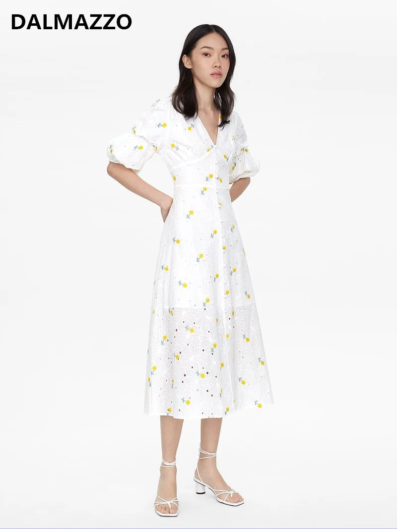 

Hepburn Style Women V Neck Short Sleeve Beach Holiday Split Long Dress 2021 New Spring Ladies Boho Embroidery Floral Vestidos