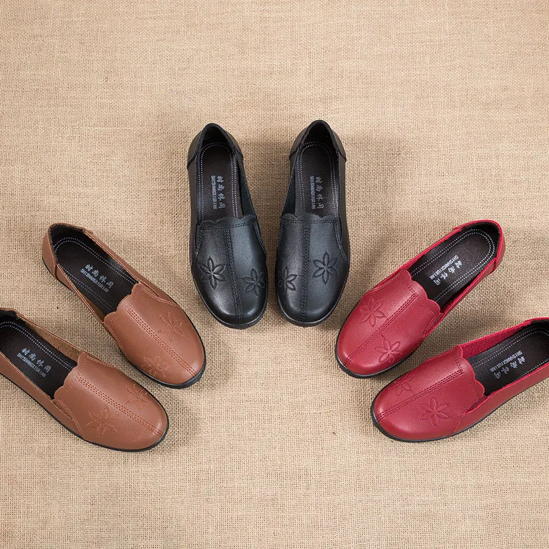 Leather Loafers Women Shoes Spring Summer Women Casual Shoes Fashion Flower Loafers Mocasines Soft Sole Female Flats Shoes