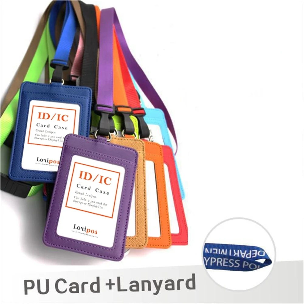 

Id Leather Holders Case Pu Business Badge Card Holder With Necklace Lanyard Logo Customize Print School Office Supplies