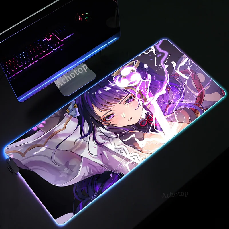 genshin impact anime mouse pad pc gamer rgb computer laptop led keyboard mouse mat xxl luminous large mousepad keyboard desk mat free global shipping