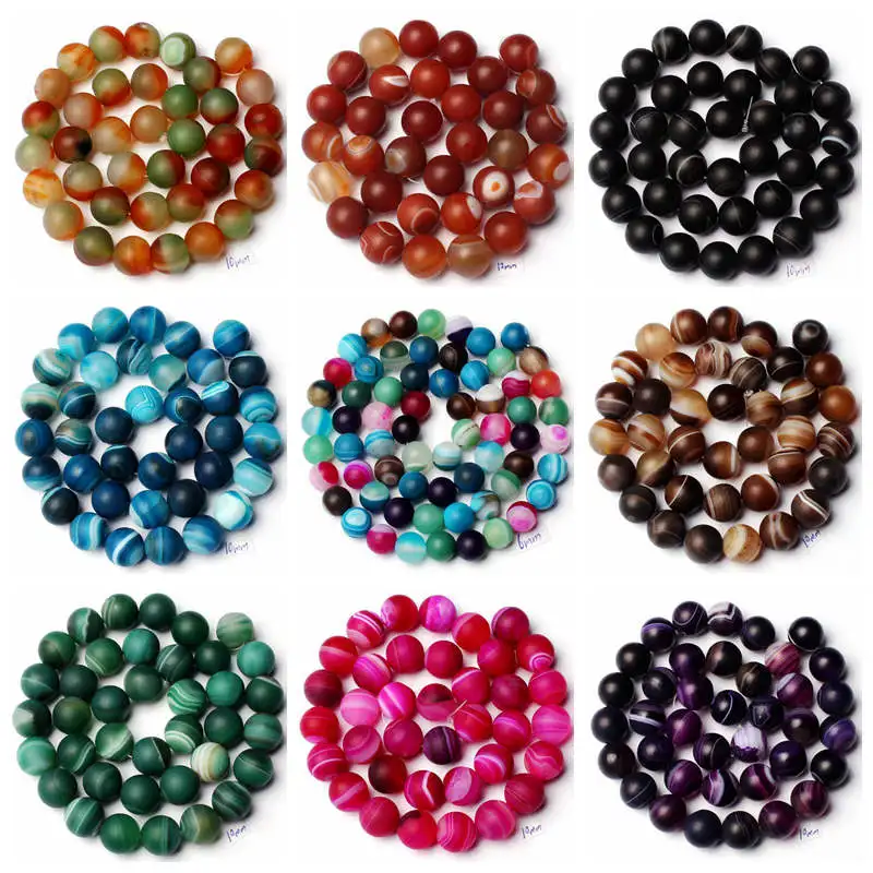 

High Quality Natural Frosted Banded Agates Stone Round 4/6/8/10/12mm Necklace Bracelet Jewelry Loose Beads 15 Inch wj187