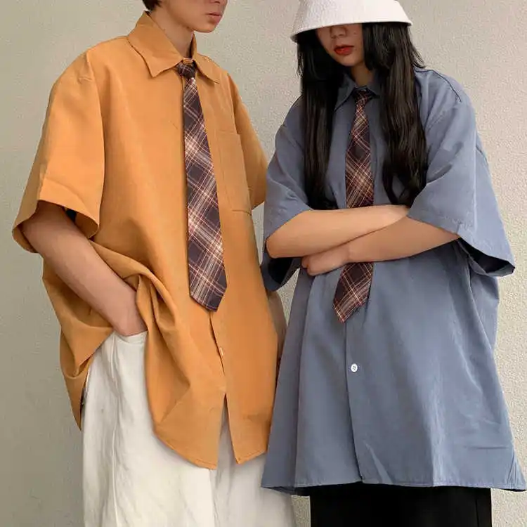 

Women's Short-Sleeved Shirt Summer 2021 New Solid Color Single-Breasted All-Match Boyfriend Style Student Couple Loose Outer