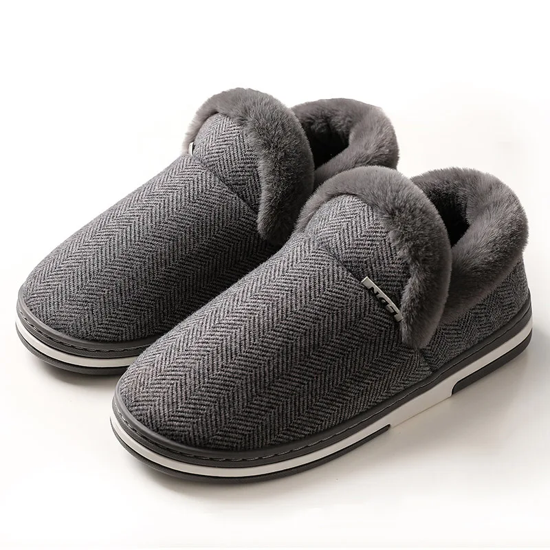 Deep gray TZLDN/; Мужская зимняя теплая однотонная хлопковая обувь; плюшевые мягкие удобные домашние тапочки на плоской нескользящей подошве - Цвет: Deep gray