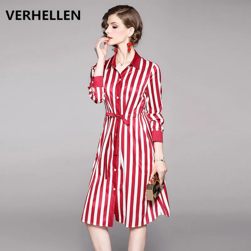 Женское модельное платье в полоску VERHELLEN Элегантное повседневное свободное с
