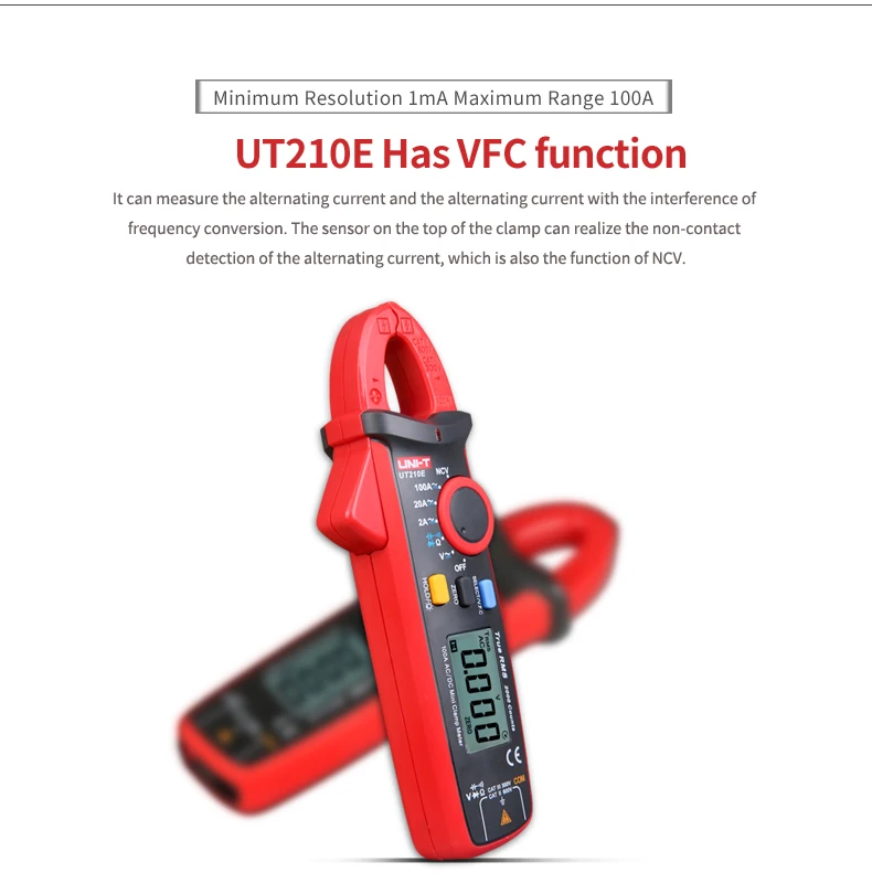 UNI-T UT210E Цифровые токовые клещи True RMS мини AC/DC Ток Напряжение Авто Диапазон VFC емкость Бесконтактный мультиметр тестер