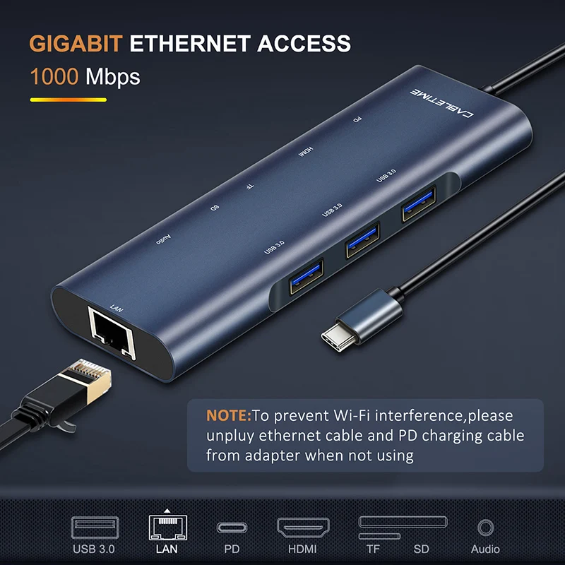 CABLETIME USB C концентратор к HDMI 3 0 SD/TF кард-ридер PD 5 мм адаптер разветвитель для MacBook Pro