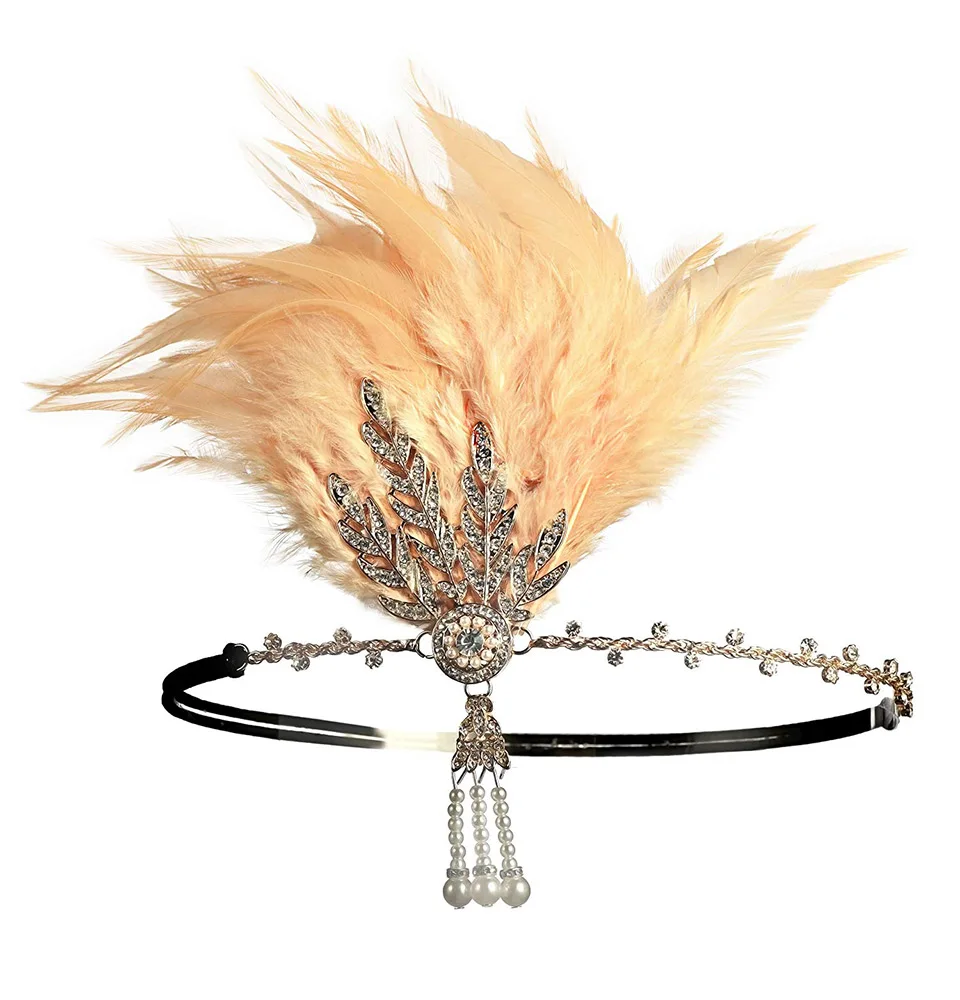 Champagne-(BB) 1920s Хлопушка повязка на голову Ревущие 20s аксессуары Great Gatsby вечерние свадебные головные уборы аксессуары для волос - Цвет: Champagne-(BB)