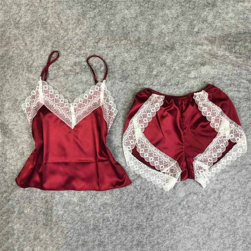 

Women's Pajamas Sexy Lace Satin Sleepwear Lingerie Shorts Female Pajama Underwear Pyjama Home Suit Pijama Pour Femme Pajama Sets