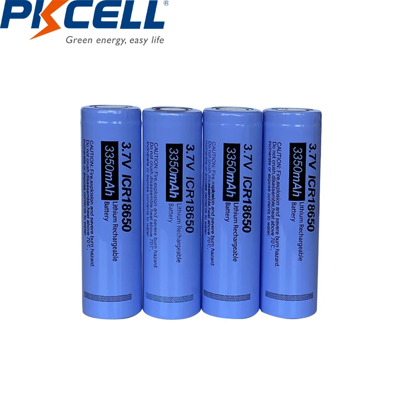 4PC PKCELL 18650 battery 3350mah 3.7 v ICR18650 Lithium Battery Li-ion Rechargeable battery For Flashlight batteries
