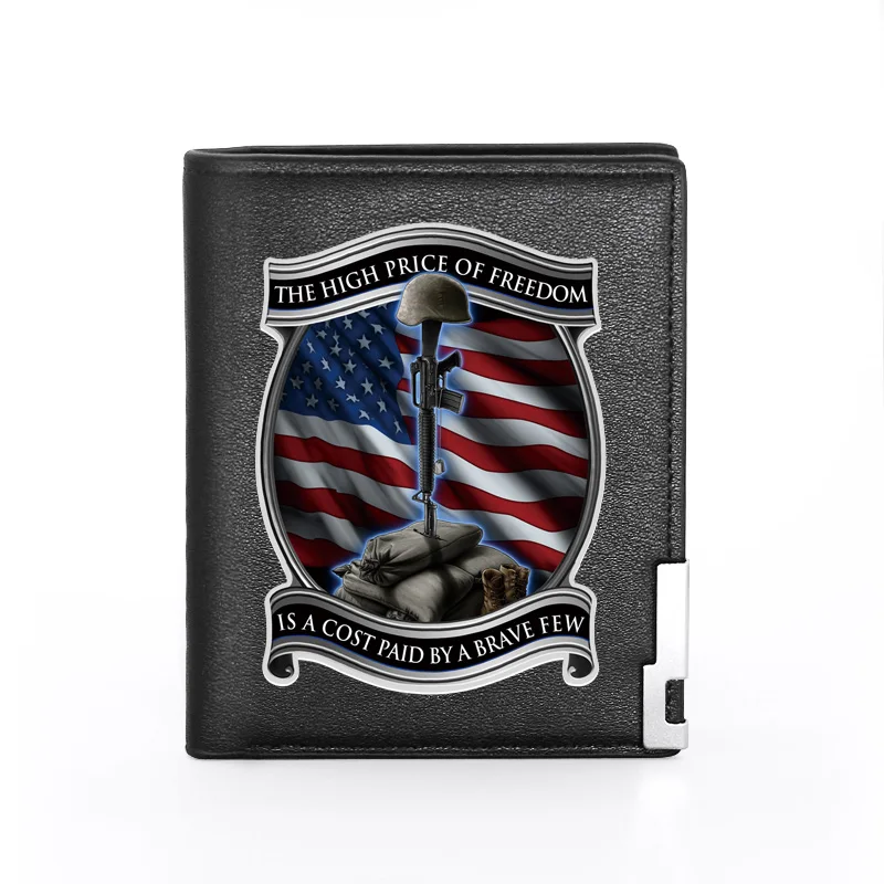 Военный черный кожаный кошелек The Freedom US Soldier с принтом мужской и женский двойного