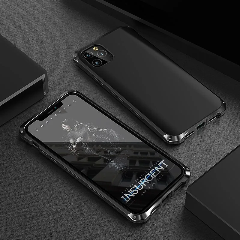 Винтажный металлический чехол для телефона для iPhone X Xs чехол для Max XR противоударный металлический бампер твердый пластиковый чехол на заднюю панель для iPhone 11 Pro Max - Цвет: Full Black