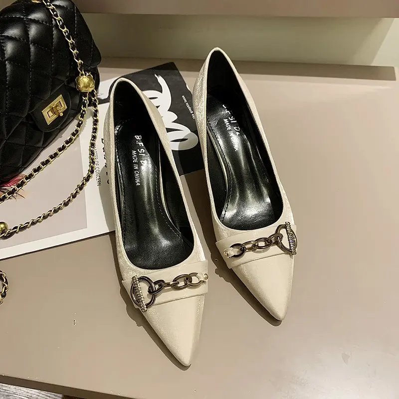 

Wear Comfortable Shallow Mouth Single Shoes Spring autumn Model Pointed Toe Mid-heel High Heels All-match Women's Shoes