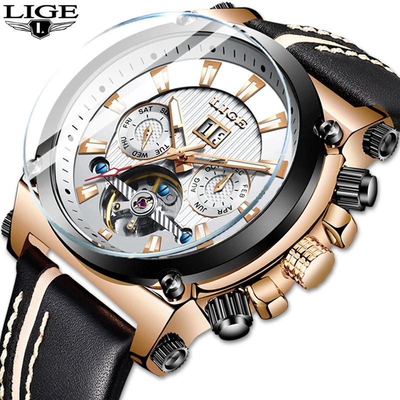 Мужские часы LIGE Top Brand роскошные для мужчин механические военные
