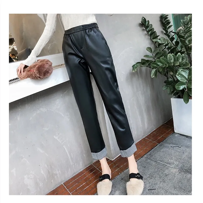 JUJULAND женские брюки из искусственной кожи с эластичной талией и высокой кожаные