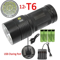 35000lm 12x xml t6 led flashligt usb rechargeable torch lamp power digital display night light 4x 18650 battery charger
