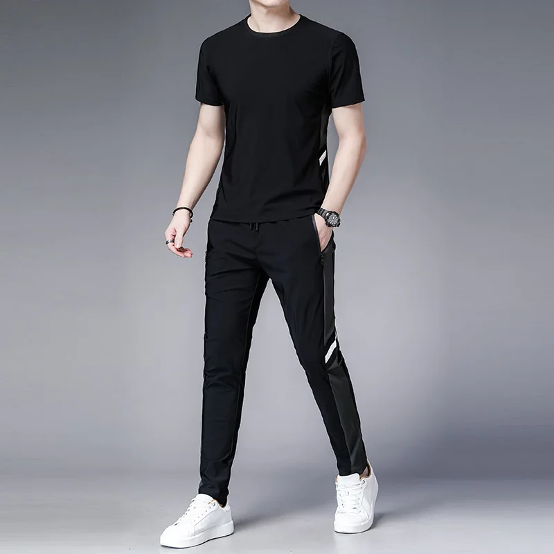 

2021 men's street sports suit fashion brand short sleeve T-shirt casual pants suit men