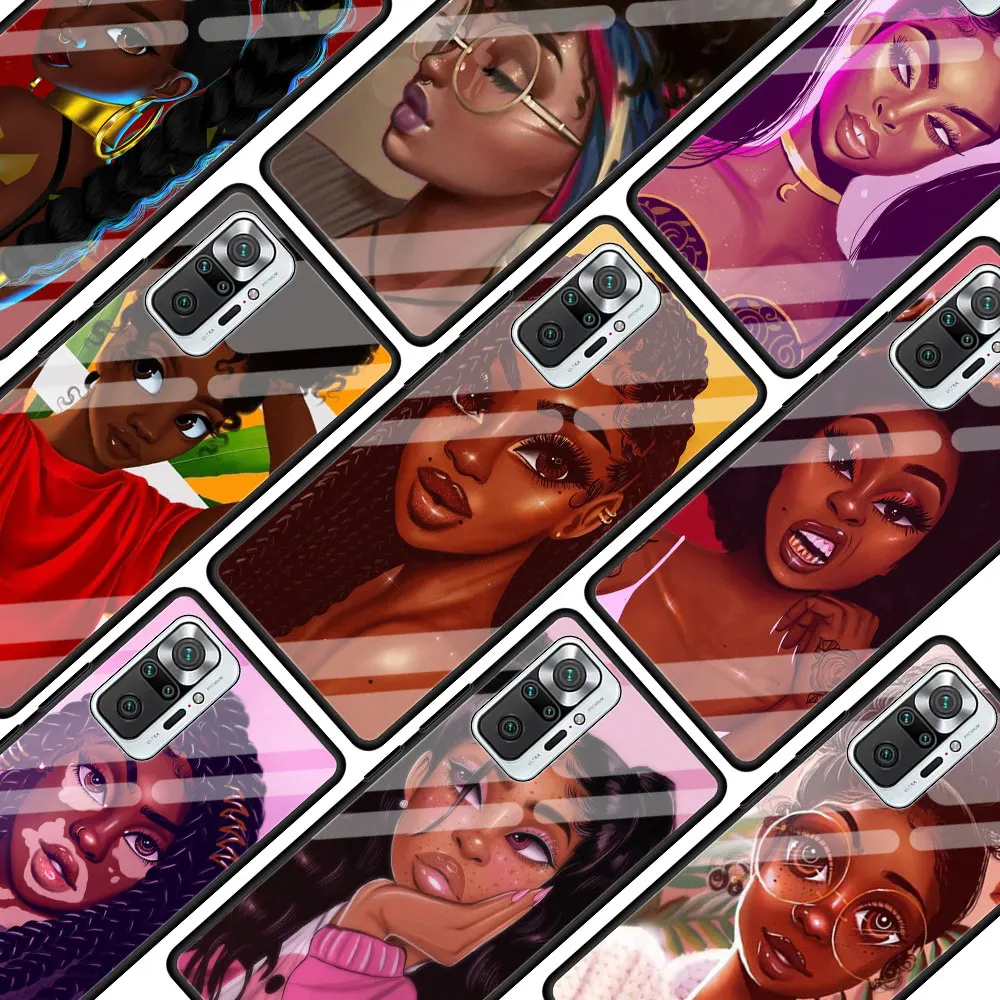 

Fashion Girl Black Wome Boy Glass Phone Case For Xiaomi Redmi Note 9S 8 Pro 9 7 8T 10 5G 9C K40 Pro+ 9A 8A 9T K30 10S Cover