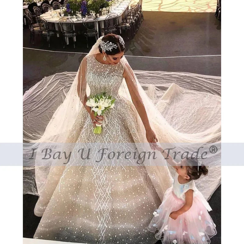

Роскошное кружевное бальное платье цвета шампанского с бусинами, свадебное платье 2021, винтажное свадебное платье с v-образным вырезом разме...
