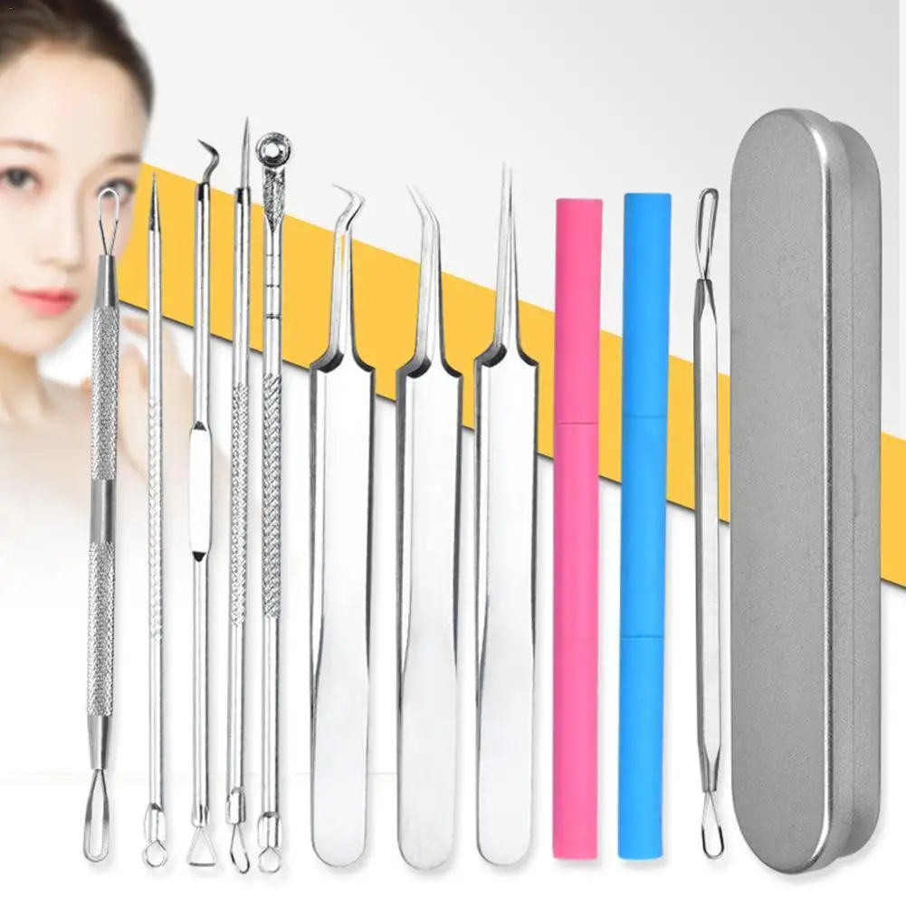 

11Pcs/ Set Acne Pin Pimple Extractor Risk Free Pimple Pin Steel Blackhead Remover Pimple Extractor Facial Care Tools