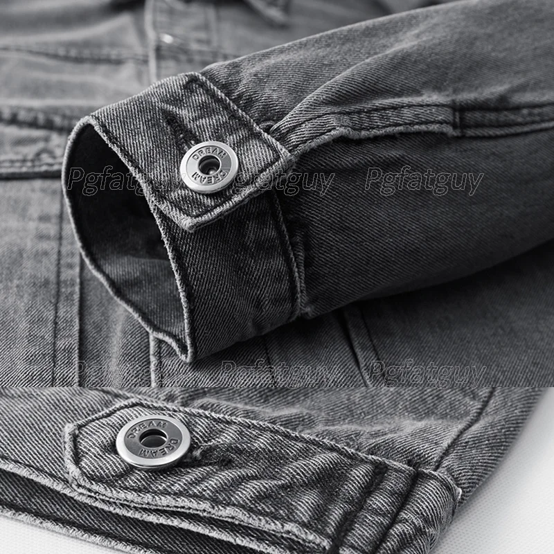 

Smoky Gray New Punk Style Men's 2 Piece Tops and Pants Mens Long Sleeve Big Pocket Denim Jacket + Jeans Plus Size 4XL Denim Sets