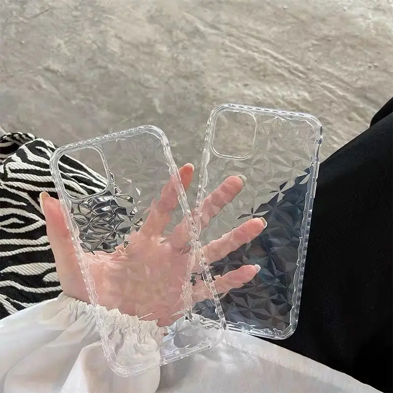 

For Iphone 12 Pro Max Case Luxury Transparent Soft Shell Xs/xr/xsmax Half-pack Protective Cover 7/8plus Rhombus Diamond Pattern