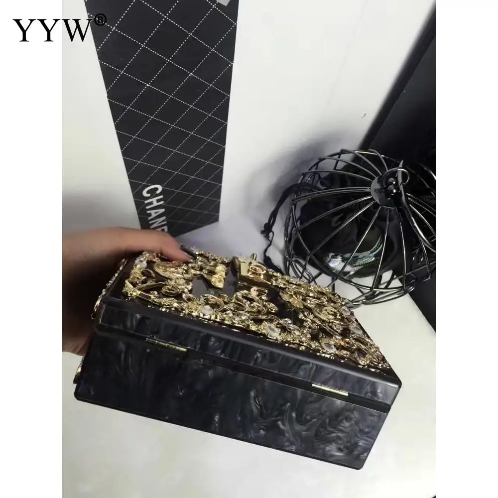 

Vintage Floral Diamonds Evening Bags Acrylic Box Clutches Bags Women Ladies Clutch Highclass Elegant Handbags Evening Bag Purse