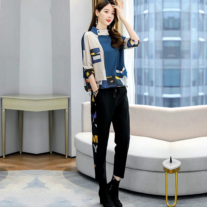 

Casual Fashion 2022 Autumn New Western Style, Age Reduction, Loose and Thin Color Matching Printing Suit