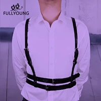 fullyoung men black leather harness belt flirting muscle chest strap muscle body bondage gay waist garter adjustable fetish punk