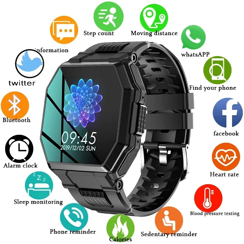 

2021 Luxury military sport Men's Smart watch Men Full screen touch Blood pressure Heart rate monitor Bluetooth call smartwatch