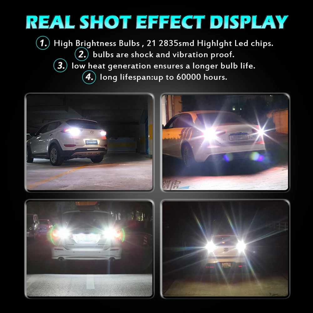 

2pcs Led 3157 P27/7W P27 7W 3156 DRL Parking Brake Tail Lamp Turn Signal Backup Reverse Light Car Lights 6000K White Automobile