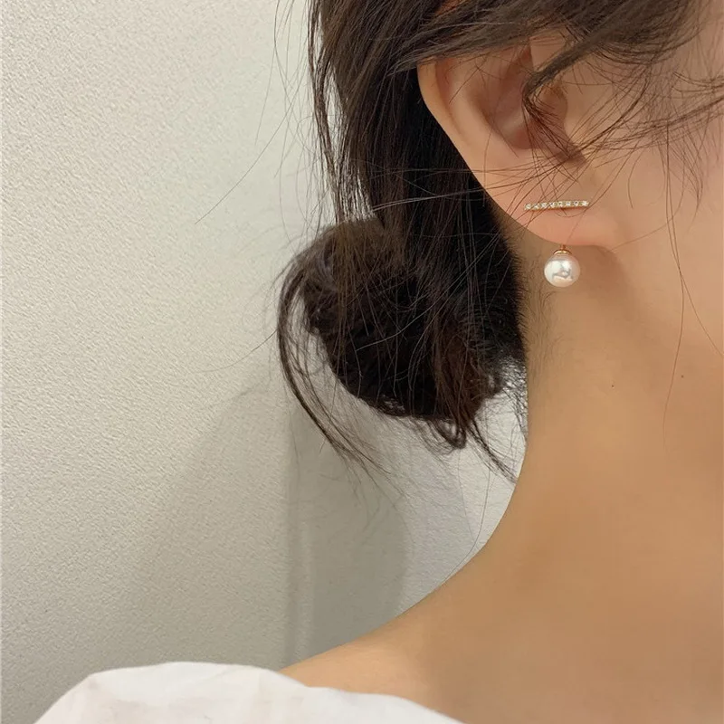 

New Korean Crystal Line Metal Pearl Stud Earrings For Women Girl Simple Gold Color Small Earring Party Jewelry